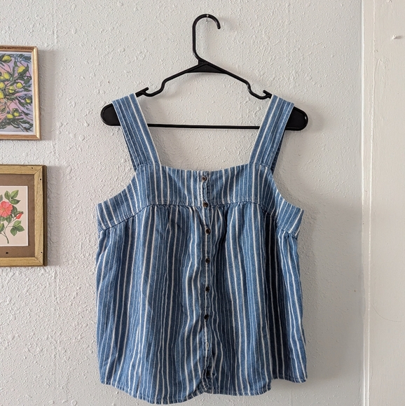 Blue and White Striped Button-Up Top - Picture 1 of 3